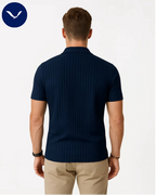 Polo côtelé à manches courtes et demi-zip