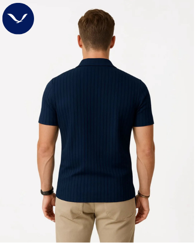 Polo côtelé à manches courtes et demi-zip