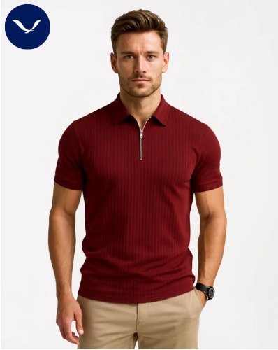 Polo côtelé à manches courtes et demi-zip