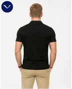 Polo côtelé à manches courtes et demi-zip
