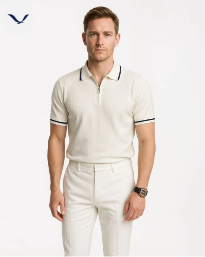Polo demi-zip texturé