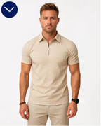 Polo côtelé à manches courtes et demi-zip