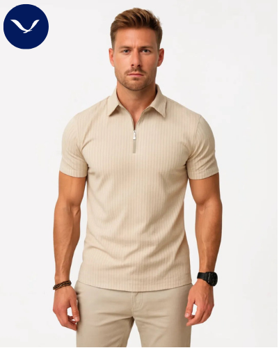 Polo côtelé à manches courtes et demi-zip