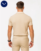 Polo côtelé à manches courtes et demi-zip