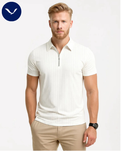 Polo côtelé à manches courtes et demi-zip