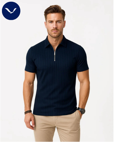 Polo côtelé à manches courtes et demi-zip