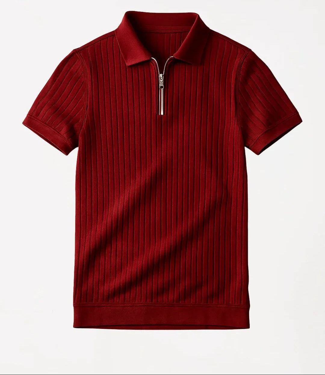 Polo côtelé à manches courtes et demi-zip