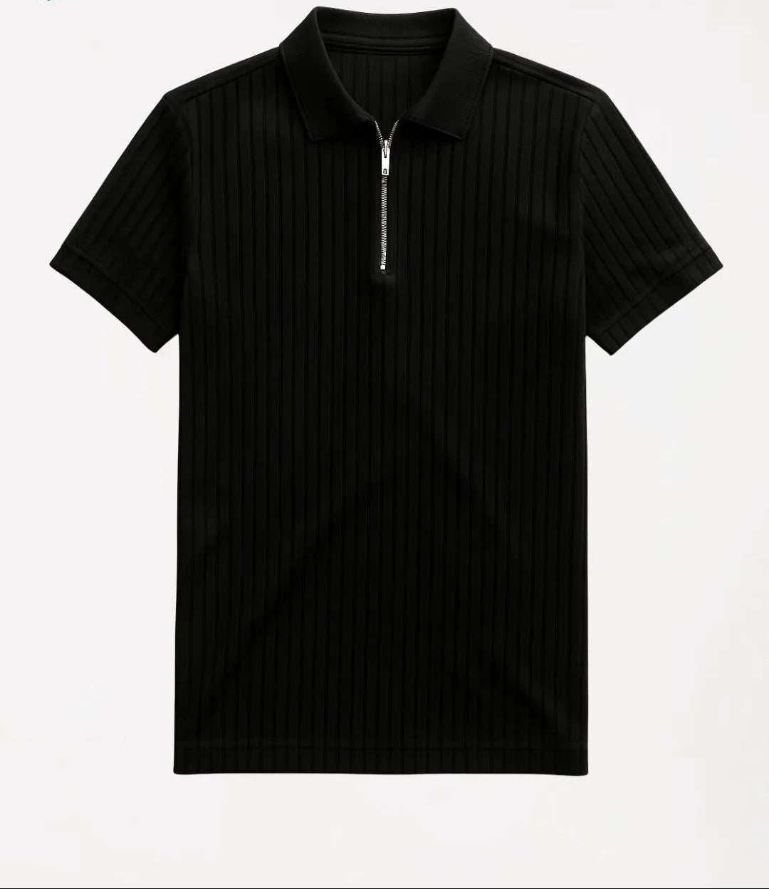Polo côtelé à manches courtes et demi-zip